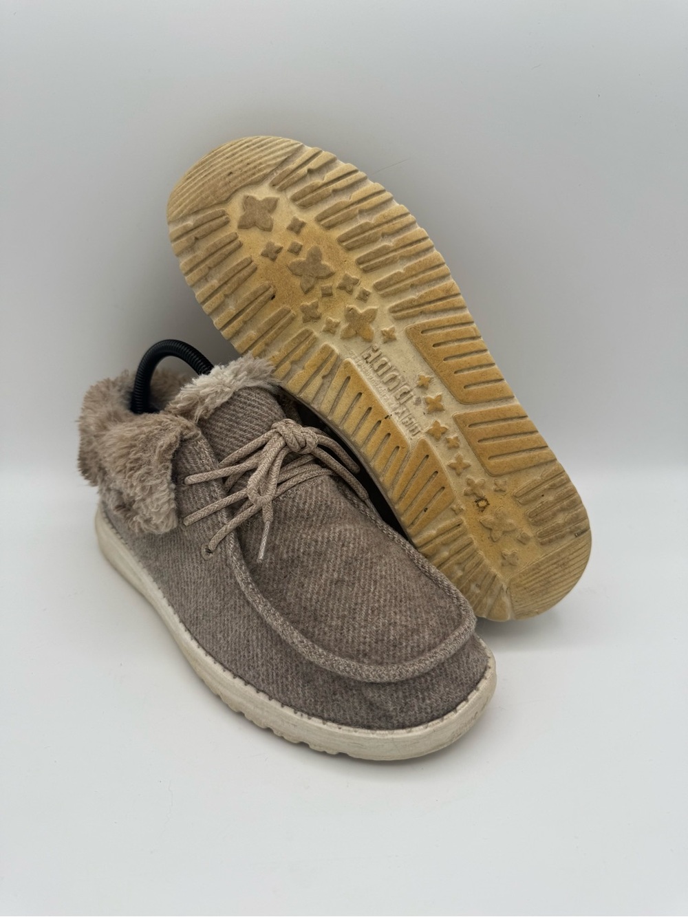 Women's Hey Dude Britt Coffee‎ Dye Faux Fur Lined Fold Over Lace-Up Shoes Size 7